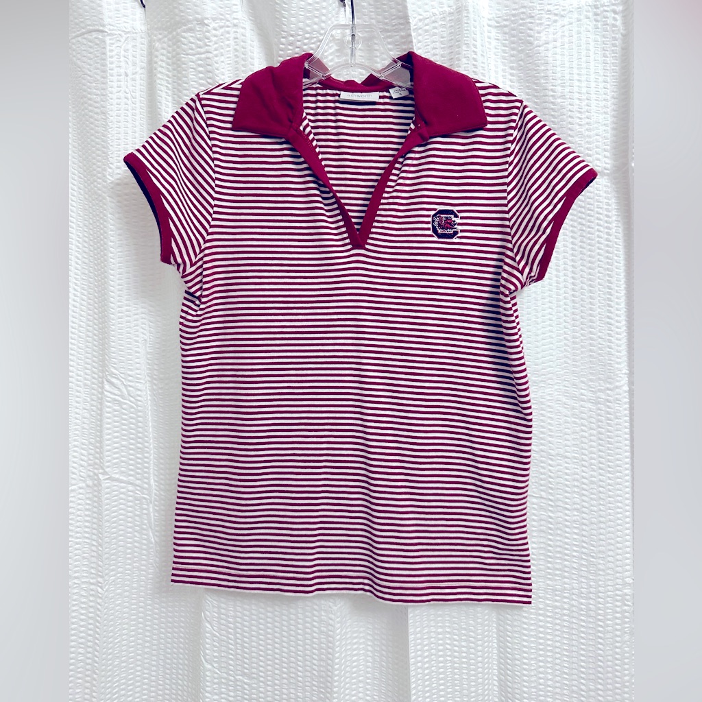 Ashworth Garnet/White Stripe Sc Gamecock Polo Top